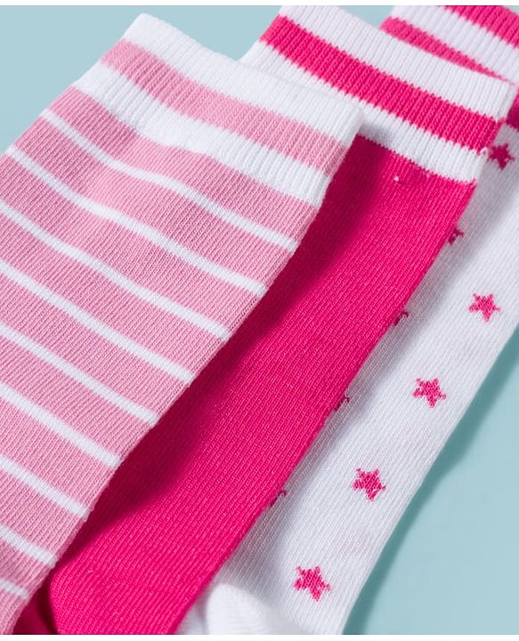 Pine Kids Cotton Knit Ankle Length Striped Socks With Star Design Pack Of 3 ( Colour May Vary )