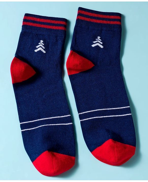 Pine Kids Cotton Knit Ankle Length Socks With Stripes & Text Design Pack Of 3 - ( Colour May Vary )