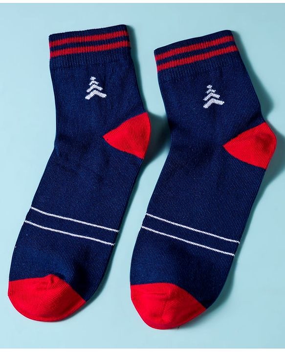 Pine Kids Cotton Knit Ankle Length Socks With Stripes & Text Design Pack Of 3 - ( Colour May Vary )