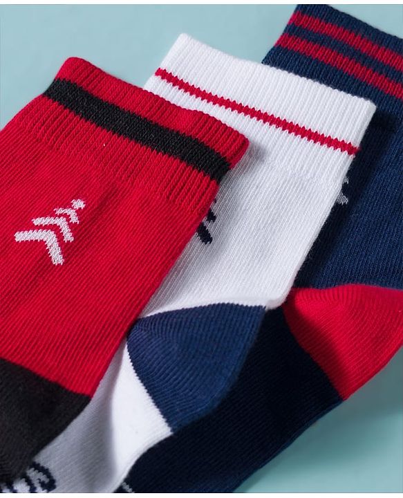 Pine Kids Cotton Knit Ankle Length Socks With Stripes & Text Design Pack Of 3 - ( Colour May Vary )