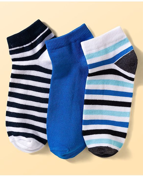 Pine Kids Cotton Knit Ankle Length Striped Socks Pack Of 3 ( Colour May Vary )