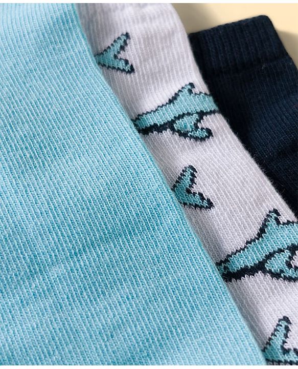 Pine Kids Cotton Knit Ankle Length Sea Life Printed & Solid Socks Pack Of 3 ( Colour May Vary )