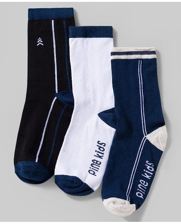 Pine Kids Cotton Knit Ankle Length Socks With Text Design Pack Of 3 ( Colour May Vary )