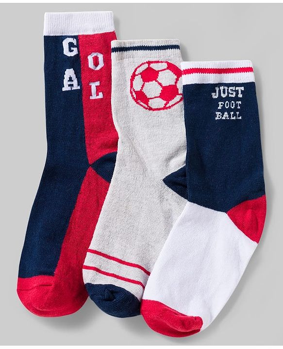 Pine Kids Cotton Knit Ankle Length Socks With Sports Theme Design Pack Of 3 ( Colour May Vary )