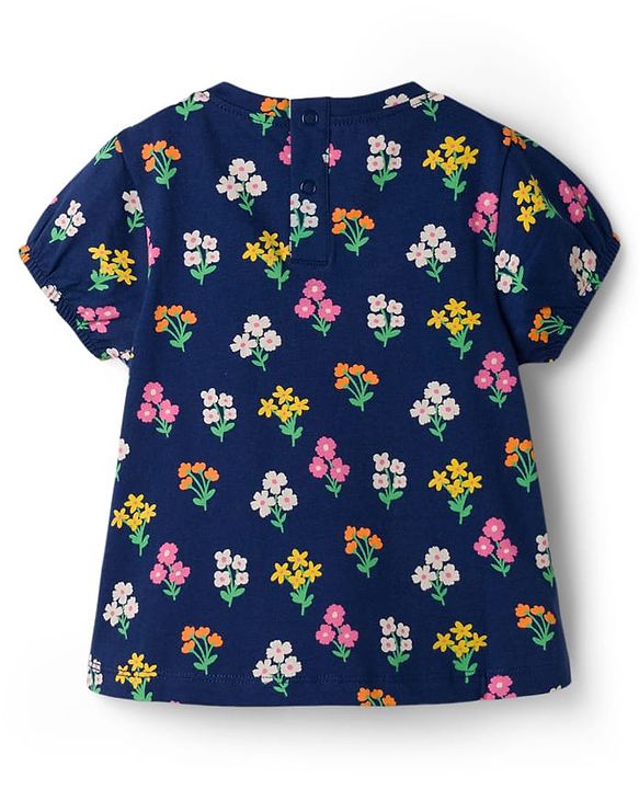 Babyhug Cotton Knit Half Sleeves Floral Printed Top & Shorts Set - Navy Blue & Pink