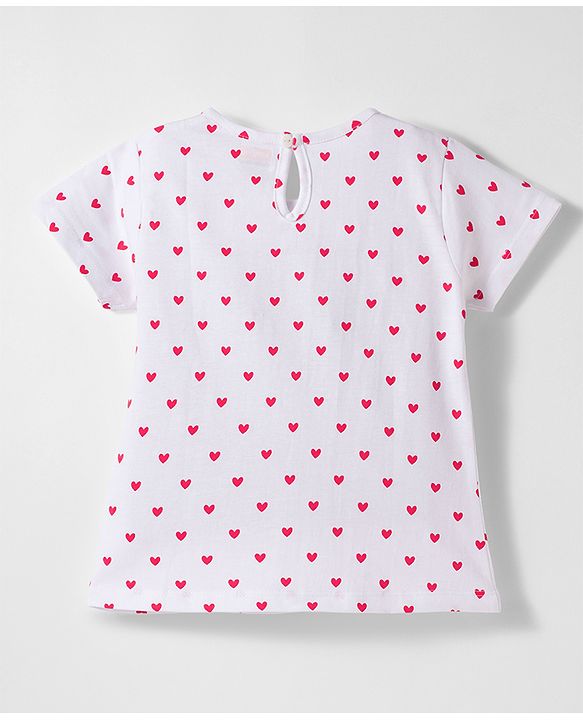 Babyhug Single Jersey Knit Half Sleeves Floral Embroidered Frock with Heart Printed Inner Tee - Red  & White