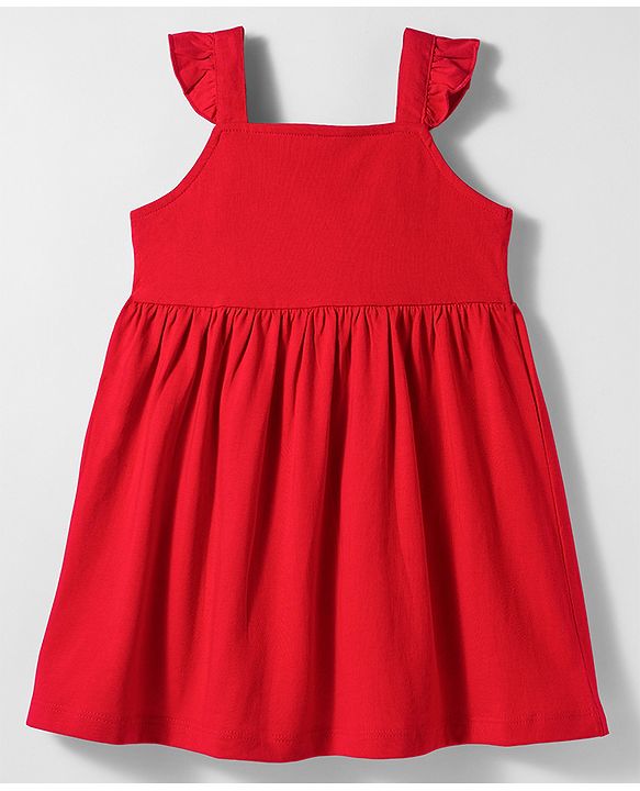 Babyhug Single Jersey Knit Half Sleeves Floral Embroidered Frock with Heart Printed Inner Tee - Red  & White