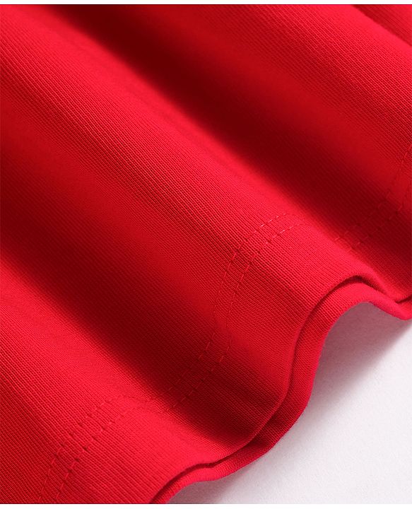 Babyhug Single Jersey Knit Half Sleeves Floral Embroidered Frock with Heart Printed Inner Tee - Red  & White