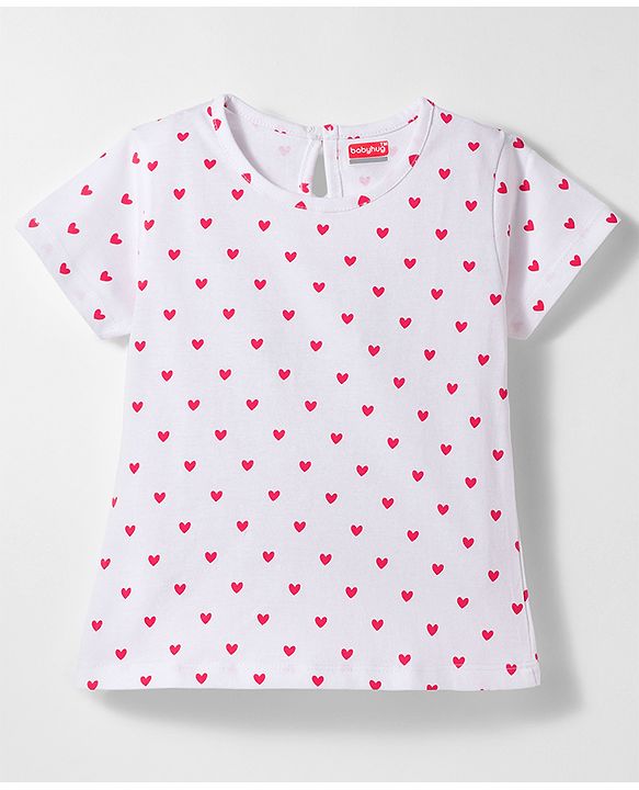 Babyhug Single Jersey Knit Half Sleeves Floral Embroidered Frock with Heart Printed Inner Tee - Red  & White