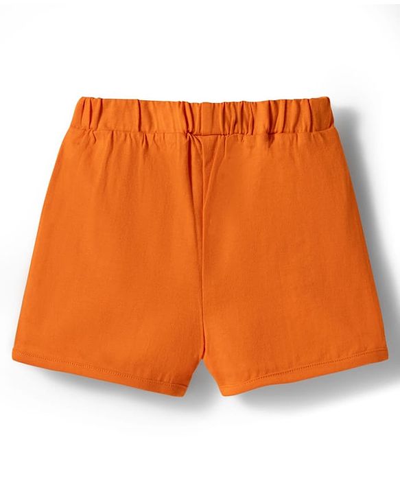 Babyhug Single Jersey Knit Half Puffed Sleeves Good Days Ahead Text Printed Top & Shorts Set - White & Orange