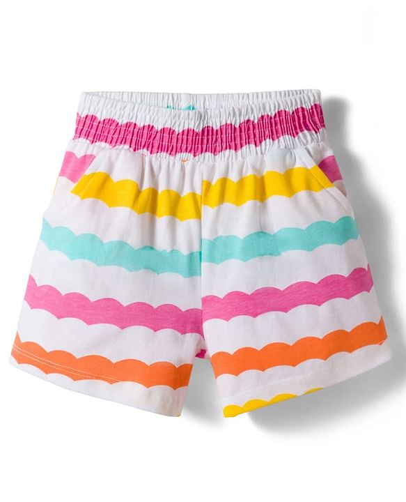 Babyhug Cotton Knit Sleeveless Co-Ords Printed Top & Shorts Set With Bow Applique - Multicolour