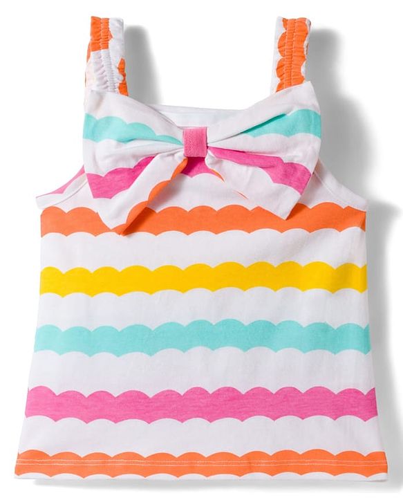 Babyhug Cotton Knit Sleeveless Co-Ords Printed Top & Shorts Set With Bow Applique - Multicolour