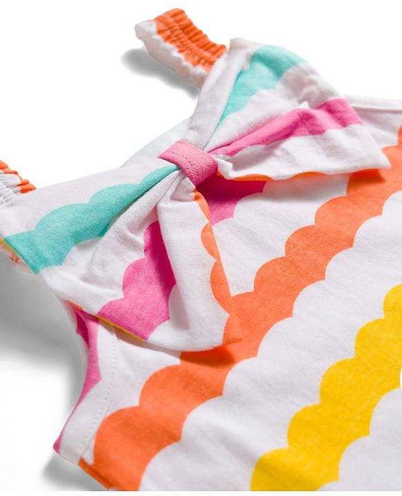 Babyhug Cotton Knit Sleeveless Co-Ords Printed Top & Shorts Set With Bow Applique - Multicolour