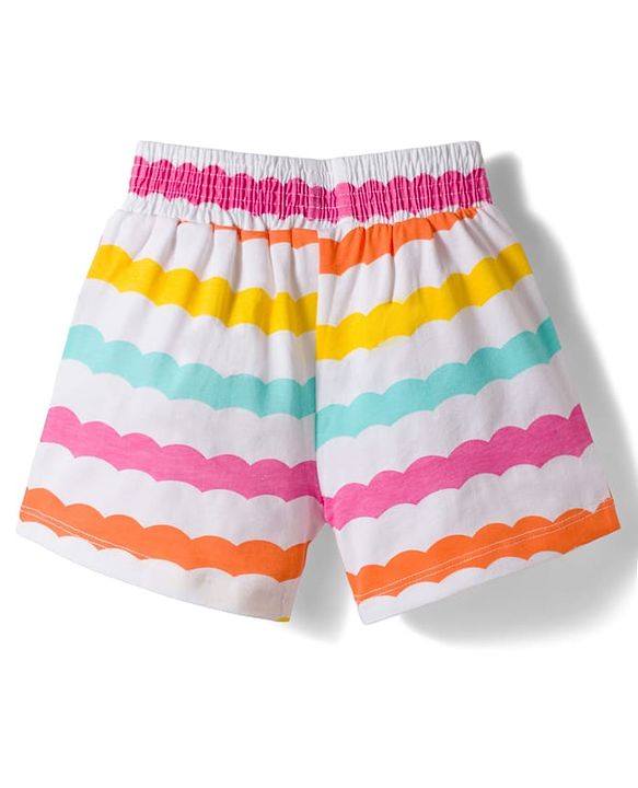 Babyhug Cotton Knit Sleeveless Co-Ords Printed Top & Shorts Set With Bow Applique - Multicolour
