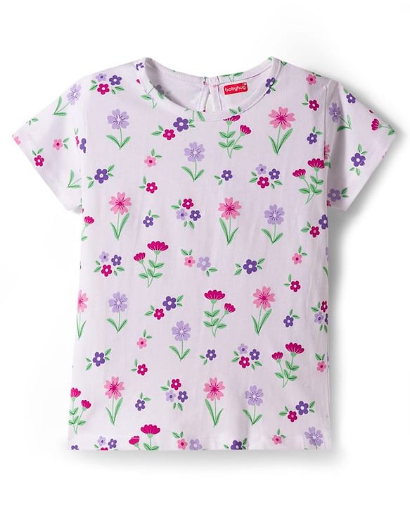 Babyhug Woven Denim Frock & Half Sleeves Inner Tee With Floral Print & Embroidery - Blue