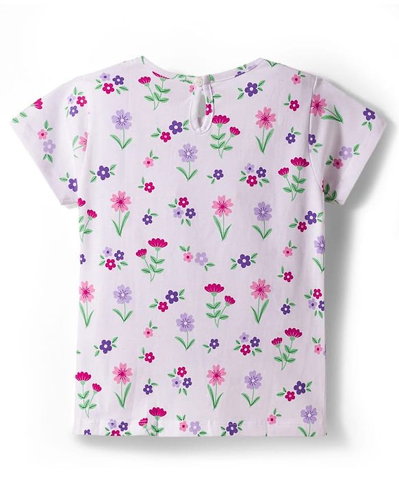 Babyhug Woven Denim Frock & Half Sleeves Inner Tee With Floral Print & Embroidery - Blue