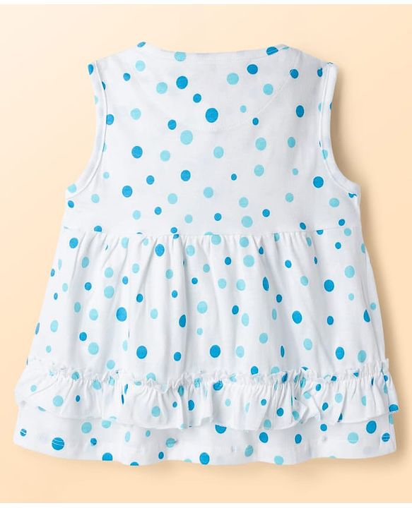 Babyhug Single Jersey Knit Sleeveless Top & Leggings Set With Polka Dot Print - White & Blue