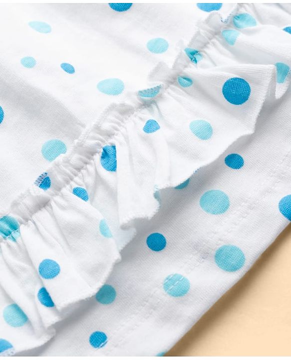 Babyhug Single Jersey Knit Sleeveless Top & Leggings Set With Polka Dot Print - White & Blue