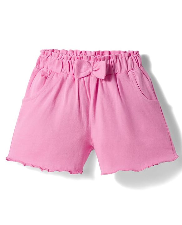 Babyhug Single Jersey Knit Frill Sleeves Top & Shorts Set with Floral Print & Bow Applique - Pink