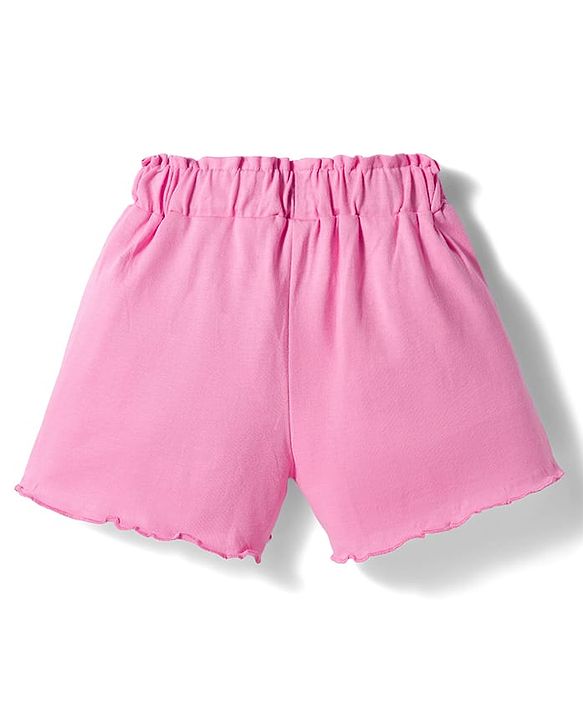 Babyhug Single Jersey Knit Frill Sleeves Top & Shorts Set with Floral Print & Bow Applique - Pink