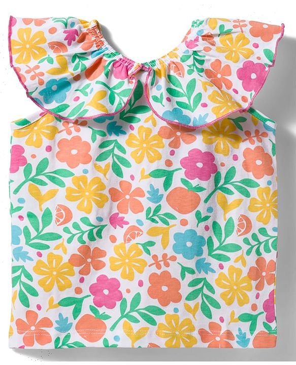 Babyhug Single Jersey Knit Frill Sleeves Top & Shorts Set with Floral Print & Bow Applique - Pink