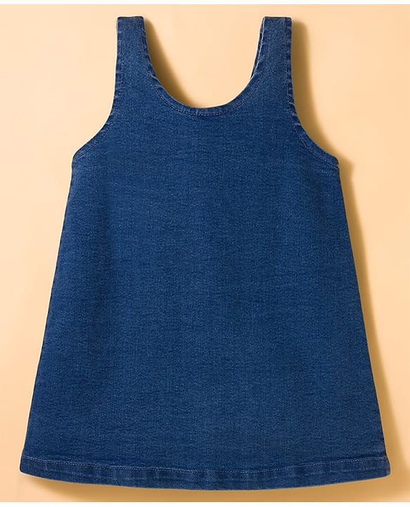 Babyhug Woven Denim Frock & Half Sleeves Inner Tee With Heart Patch - Blue