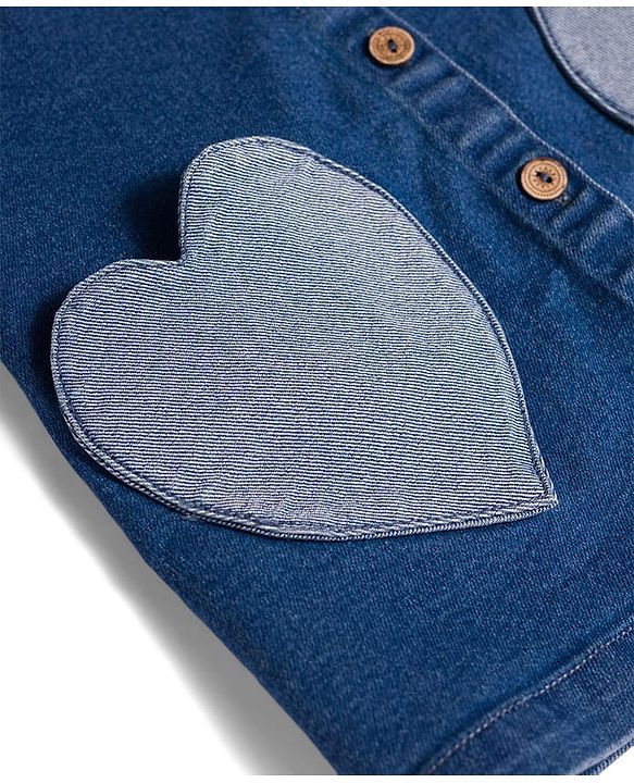 Babyhug Woven Denim Frock & Half Sleeves Inner Tee With Heart Patch - Blue
