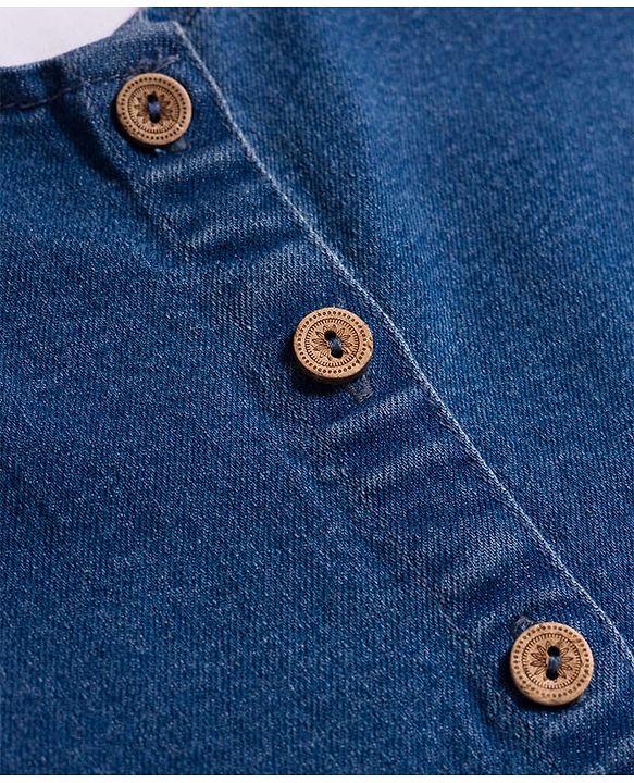 Babyhug Woven Denim Frock & Half Sleeves Inner Tee With Heart Patch - Blue