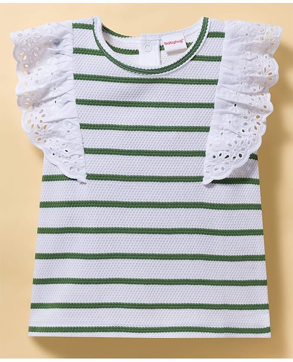 Babyhug Popcorn Knit Sleeveless Striped Top & Shorts Set - Green & White