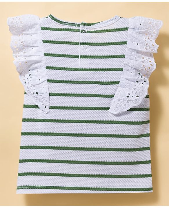 Babyhug Popcorn Knit Sleeveless Striped Top & Shorts Set - Green & White