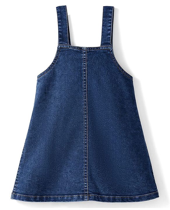 Babyhug Denim Woven Frock & Half Sleeves Inner Tee With Floral Print & Embroidery - Blue