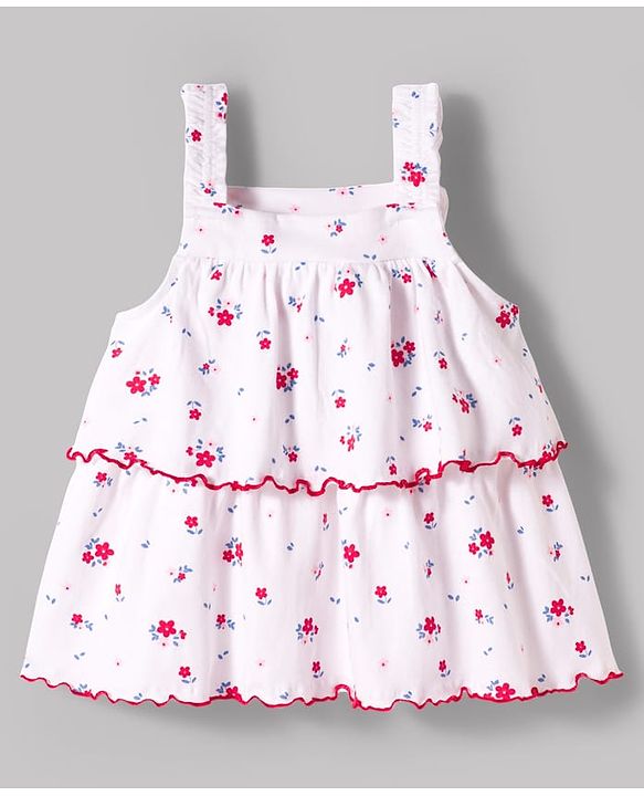 Babyhug Single Jersey Knit Sleeveless Floral Printed Top & Shorts Set - Red & White