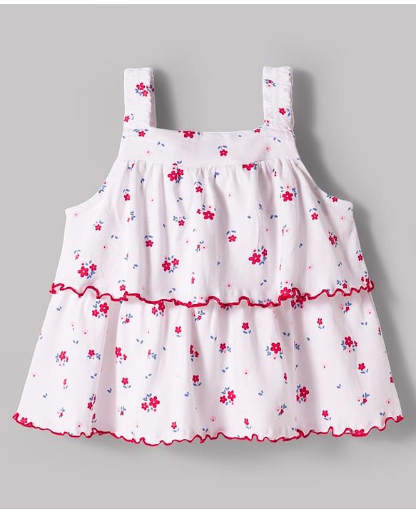 Babyhug Single Jersey Knit Sleeveless Floral Printed Top & Shorts Set - Red & White