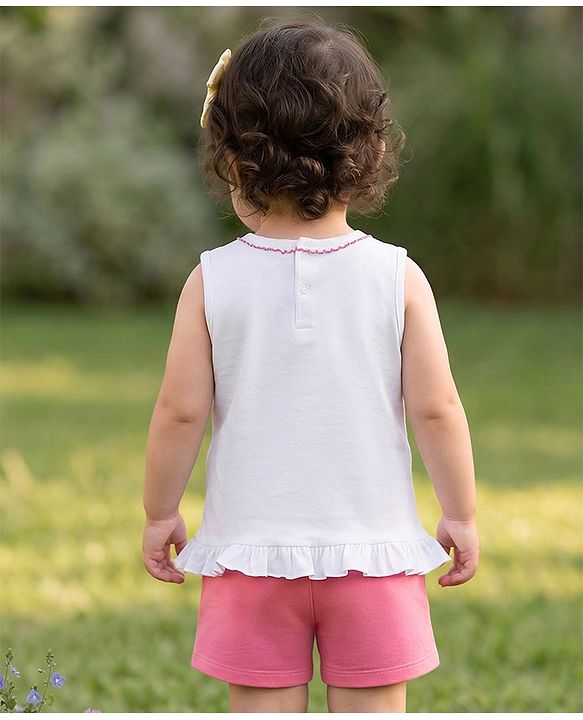 Babyhug Single Jersey Knit Sleeveless Top & Shorts Set With Floral Print - Multicolor