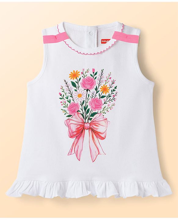 Babyhug Single Jersey Knit Sleeveless Top & Shorts Set With Floral Print - Multicolor
