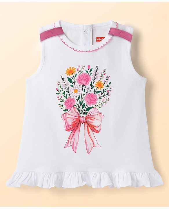 Babyhug Single Jersey Knit Sleeveless Top & Shorts Set With Floral Print - Multicolor