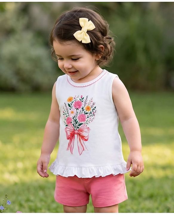 Babyhug Single Jersey Knit Sleeveless Top & Shorts Set With Floral Print - Multicolor