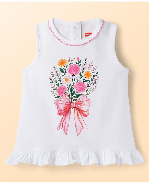 Babyhug Single Jersey Knit Sleeveless Top & Shorts Set With Floral Print - Multicolor