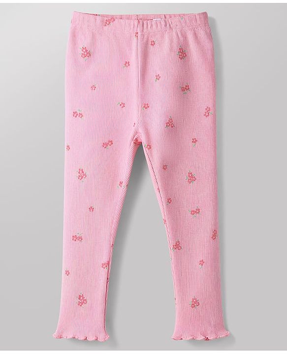 Babyhug Single Jersey Knit Half Sleeves Top & Leggings Set with Floral Print & Embroidery - White & Pink