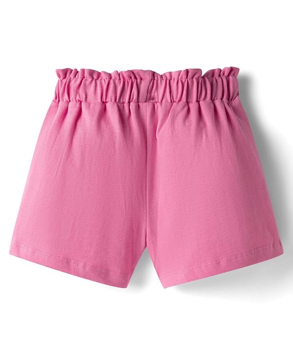 Babyhug Single Jersey Knit Sleeveless Top & Shorts Set with Floral Print & Bow Applique - Pink