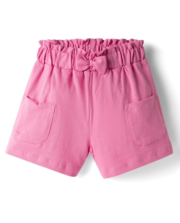 Babyhug Single Jersey Knit Sleeveless Top & Shorts Set with Floral Print & Bow Applique - Pink
