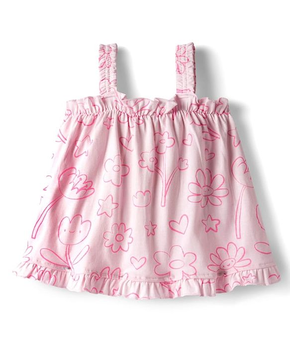 Babyhug Single Jersey Knit Sleeveless Top & Shorts Set with Floral Print & Bow Applique - Pink