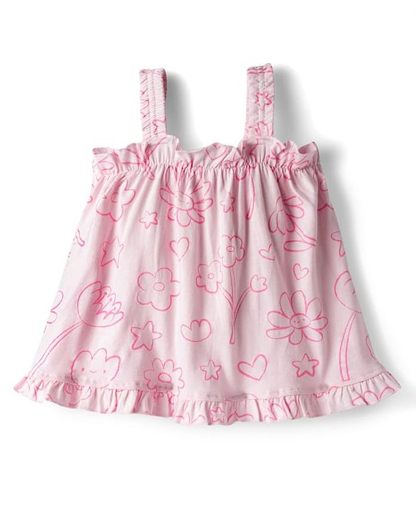 Babyhug Single Jersey Knit Sleeveless Top & Shorts Set with Floral Print & Bow Applique - Pink