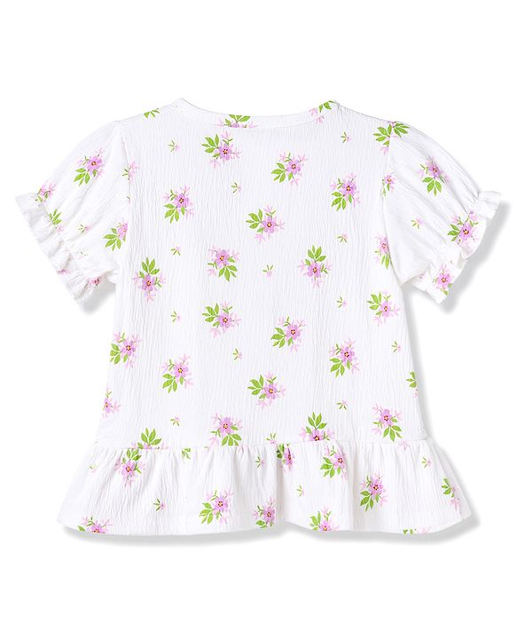 Babyhug Single Jersey Knit Half Sleeves Floral Printed Top & Pant Set - Multi Color