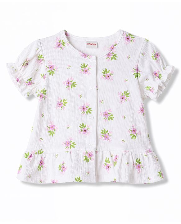 Babyhug Single Jersey Knit Half Sleeves Floral Printed Top & Pant Set - Multi Color