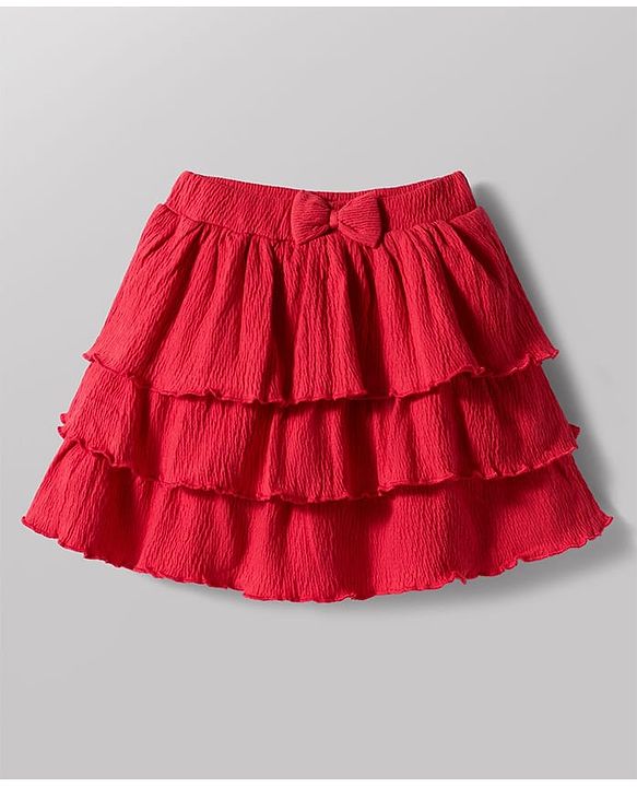Babyhug Single Jersey Knit Sleeveless Top & Layered Skirt Set with Bow Applique - Red & White