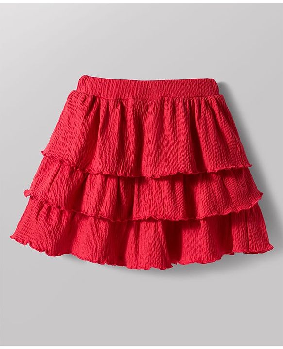 Babyhug Single Jersey Knit Sleeveless Top & Layered Skirt Set with Bow Applique - Red & White