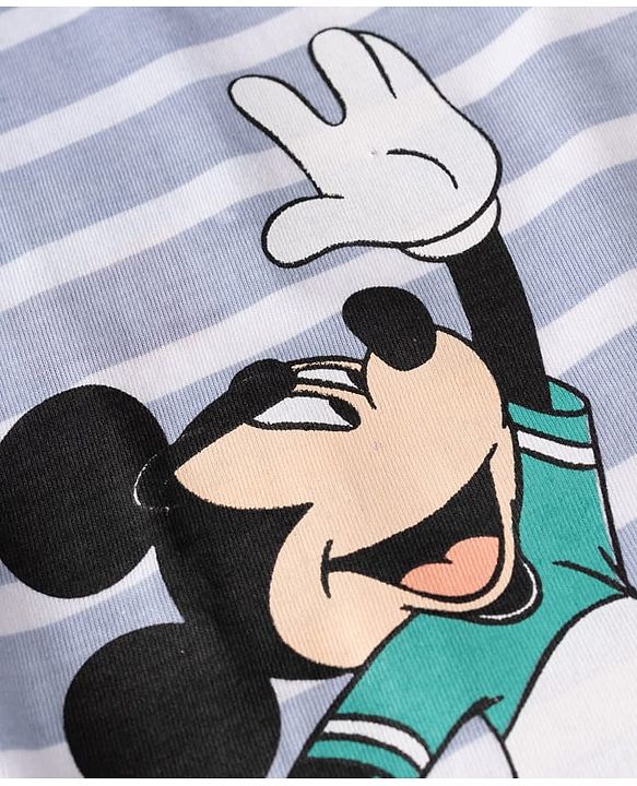 Babyhug Disney Single Jersey Knit Half Sleeves T-Shirt & Shorts Set with Mickey Mouse Graphics - Light Grey