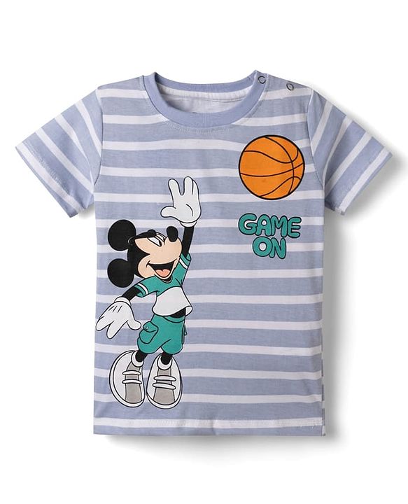 Babyhug Disney Single Jersey Knit Half Sleeves T-Shirt & Shorts Set with Mickey Mouse Graphics - Light Grey