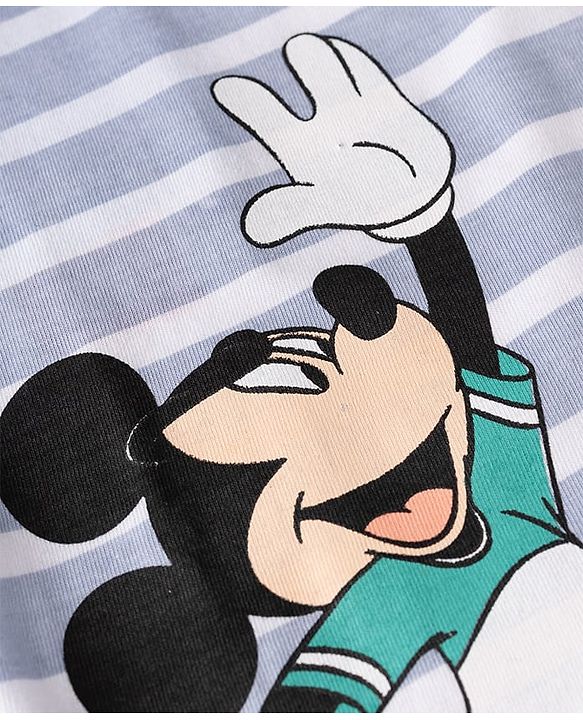 Babyhug Disney Single Jersey Knit Half Sleeves T-Shirt & Shorts Set with Mickey Mouse Graphics - Light Grey